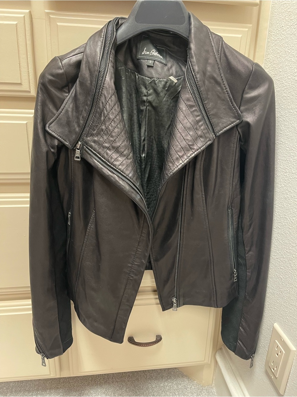 Sam Edelman Black Quilted Collar Leather Jacket